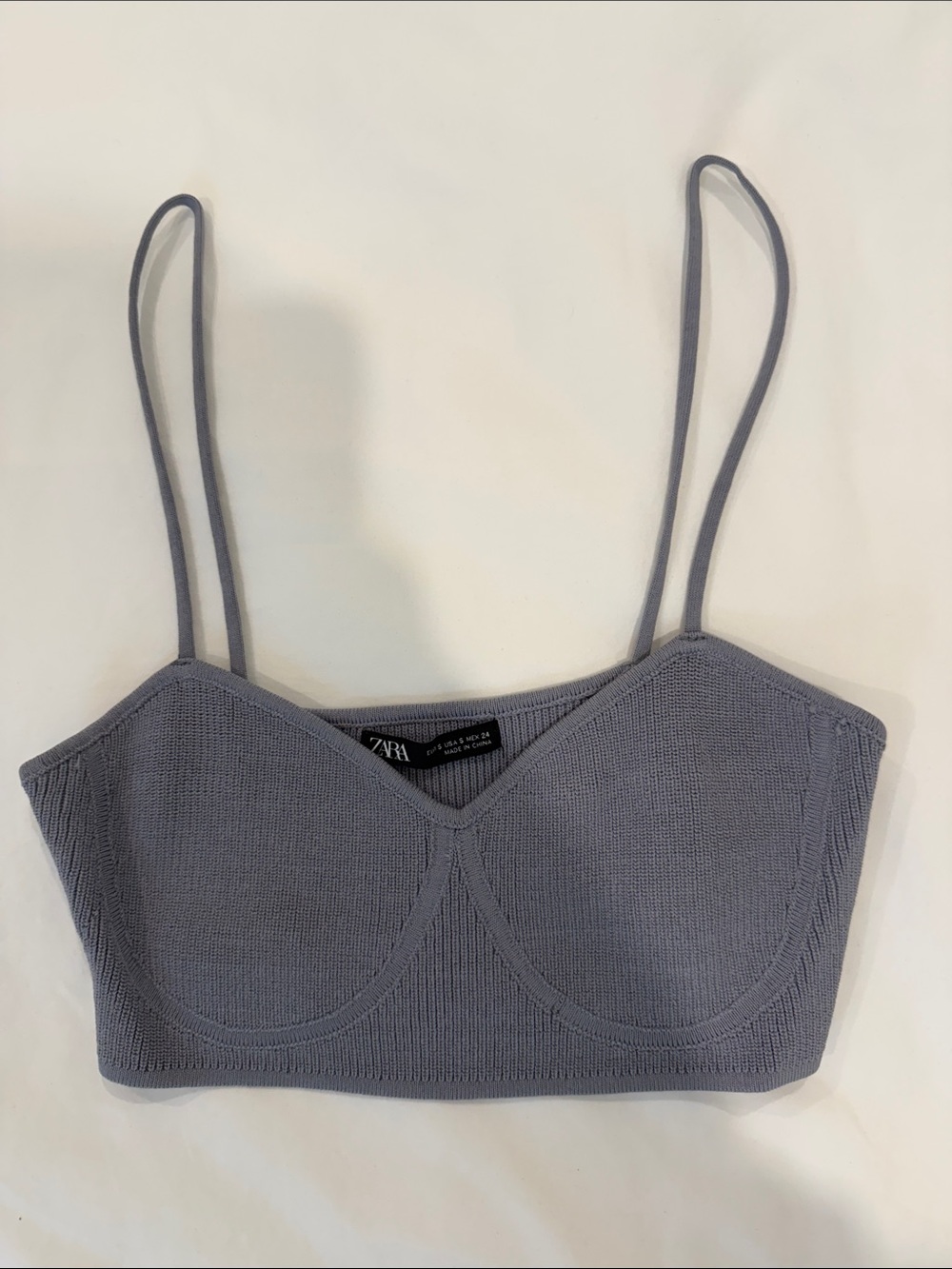 ZARA Blue-Gray Knit Bralette with Thin Straps